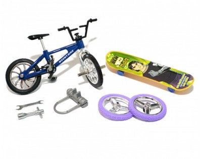 RC Scale Accessories - Mini Bicycle & Skateboard & U Lock & Tools Set Blue