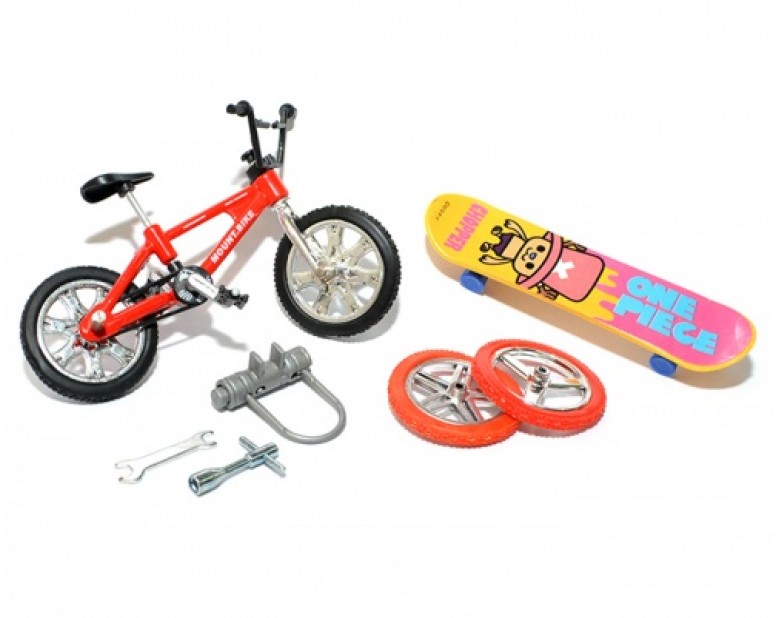 RC Scale Accessories - Mini Bicycle & Skateboard & U Lock & Tools Set Red